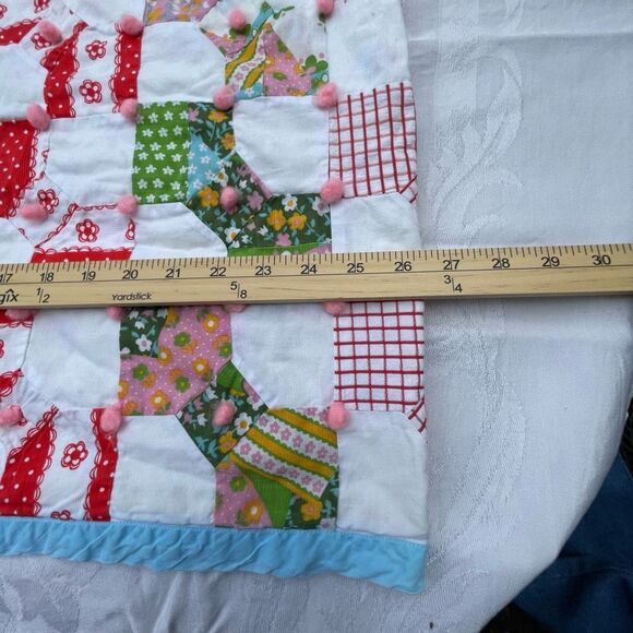 Vintage patchwork with Pom Pom baby blanket 35”X 52” - Picture 7 of 9